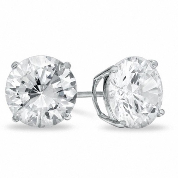 16k White Gold Round CZ Stud Earrings Unisex 1.5 Total Carat Weight - Picture 1 of 2
